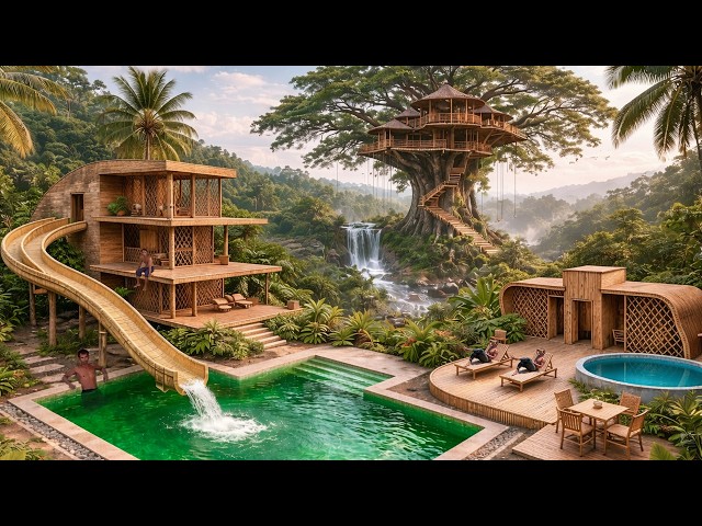 299 Day We Build Top3 Bamboo Jungle Luxury House, Treehouses With Modern Luxury Pools