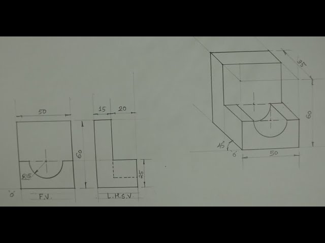 Oblique view  - 1 - Engineering drawing  - Technical drawing