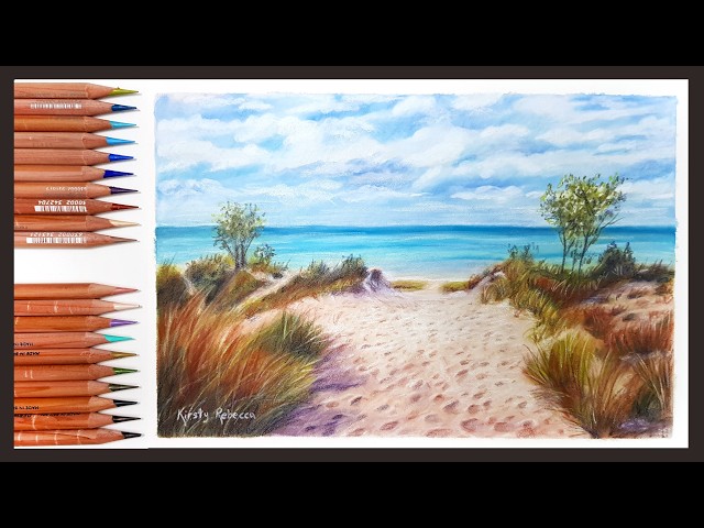 Step by Step Beach Scene Tutorial in Coloured Pencil