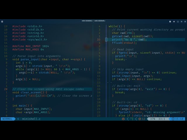 I Built a Mini Shell from Scratch in C | Neovim Editor | ASMR Coding
