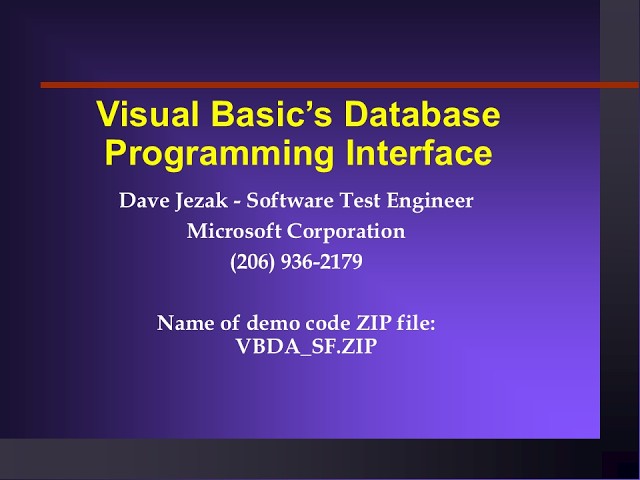 [SLIDES] VBITS 1994 - Visual Basic's Database Programming Interface - Dave Jezak - 1994/03