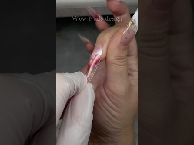 Hard gel dual form nails with strawberry design. Part 2