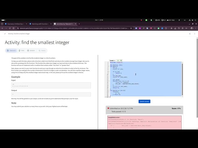 Activity: find the smallest integer COURSERA C_Problem 01