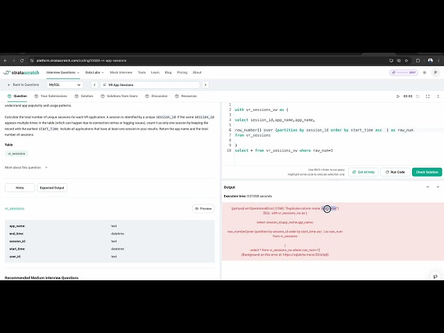 Meta SQL Interview | VR App Sessions | StrataScratch 10569
