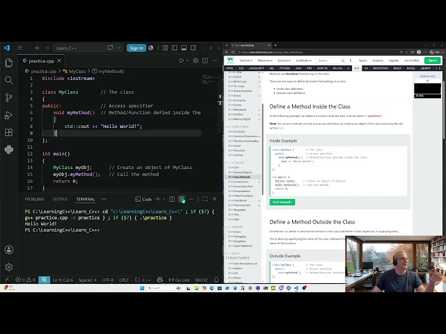 My journey learning C++, part 42: Class, Method and how it can be inside or outside the class.