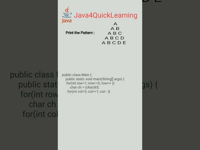 Triangle Alphabet Pattern Question in java || Interview Questions #Java4QuickLearning