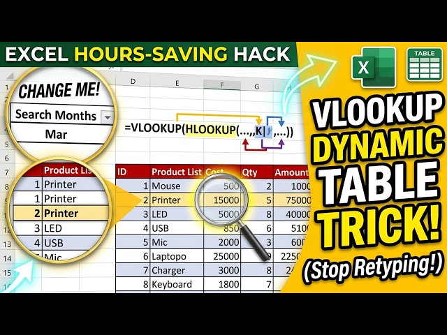 Excel VLOOKUP Tutorial: Dynamic Table Trick That Saves You Hours! #vlookup #exceltutorial