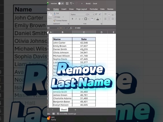 Excel Trick: Delete Last Name in One Step! 🚀