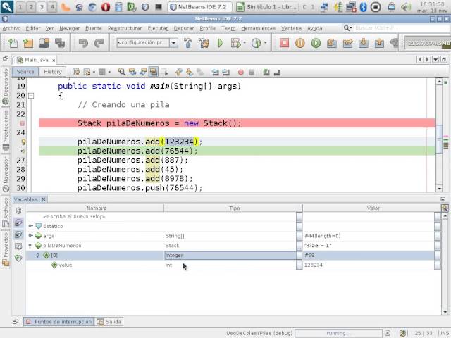 Uso de pilas en Java con la clase Stack