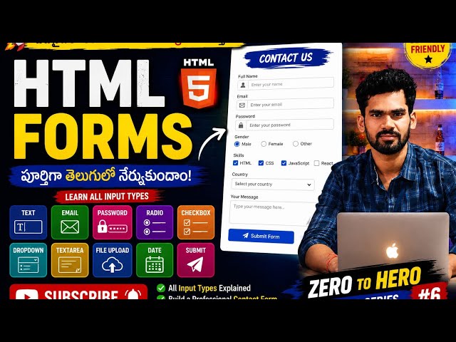 HTML Forms Tutorial in Telugu | Real-Time Registration Form | Zero to Hero in Web Development