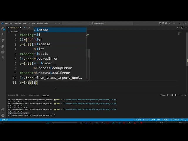 How to Add/Remove the element to the list  in PYTHON/ "Append()" /"Insert()"// "Del", "Remove".