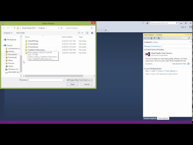 Visual Studio 2015 Open Visual Basic Project