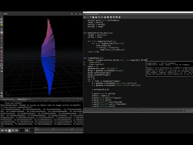 SideFx Houdini Visualizing bubble sort algorithm in Houdini using python.