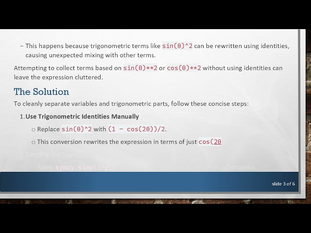 How to Separate Variables in Complex SymPy Expressions Using collect() and Trigonometric Identities
