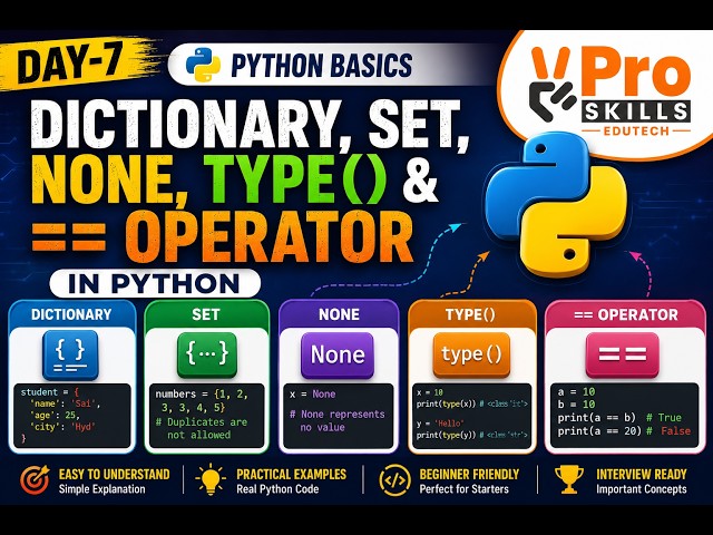 Day 6 | Dictionary, Set, None, type() & == Operator in Python | Python Basics