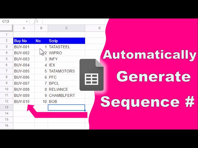 How to put sequence number in excel or Google Sheet Automatically