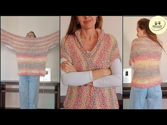 Chaleco T en dos agujas FÁCIL tejido para principiantes en 1 sola pieza #tricot #dosagujas #knitting