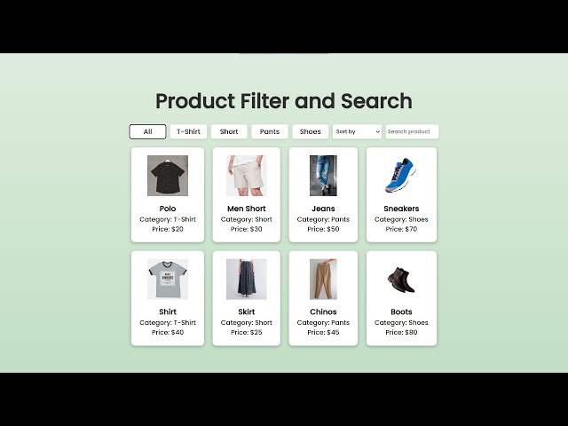 Product Filter and Search Using HTML, CSS and JavaScript with Source Code