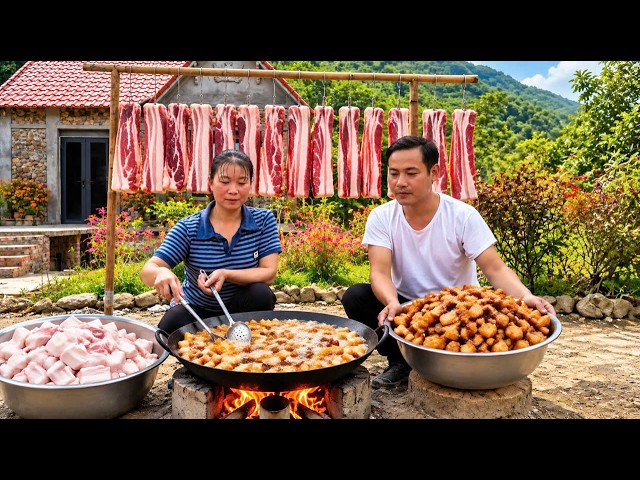 A giant pan of homemade lard, traditional wood-fired cooking, CEO and single mother. Ly Tu Tay