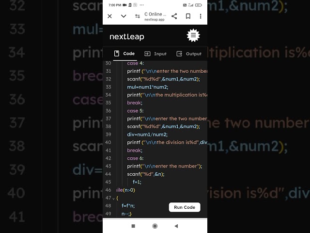 Menu driven program #c language