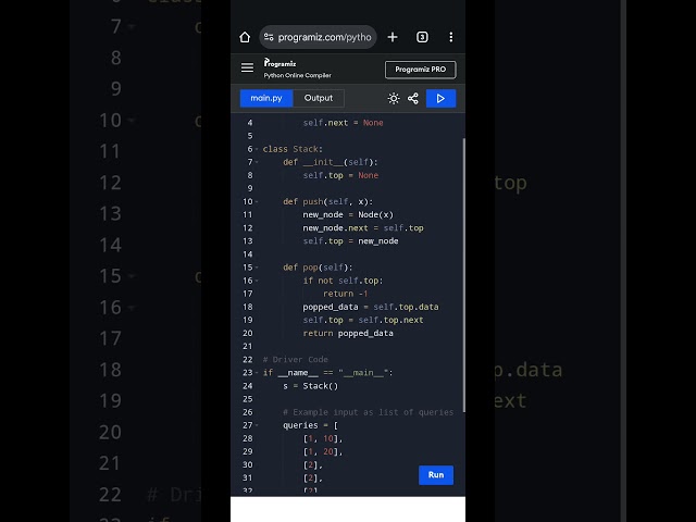 Stack Implementation Using Linked List in Python | Push and Pop Operations