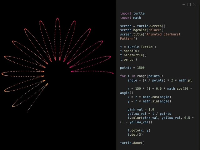 ✨ Animated Starburst Pattern in Python | Satisfying Coding Animation 🚀 | Code Mann Se