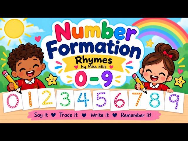 NUMBER FORMATION RHYMES 0–9 ✏️ | Learn to Write Numbers with Miss Ellis 🔢
