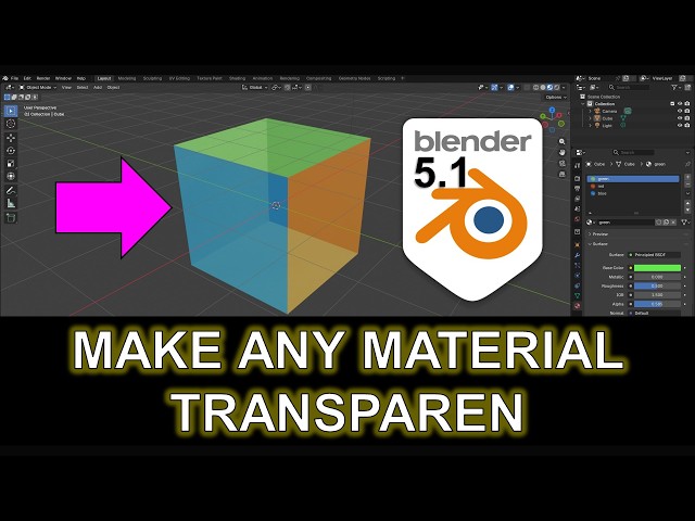 Blender 5.1 Tutorial: Alpha Transparency & Material Opacity for Any 3D Mesh
