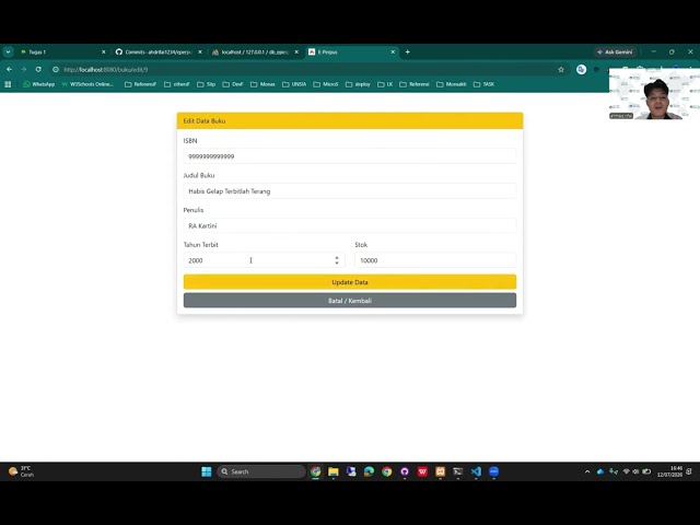 Aplikasi Eperpus berbasi MVC dengan Codeigniter 4