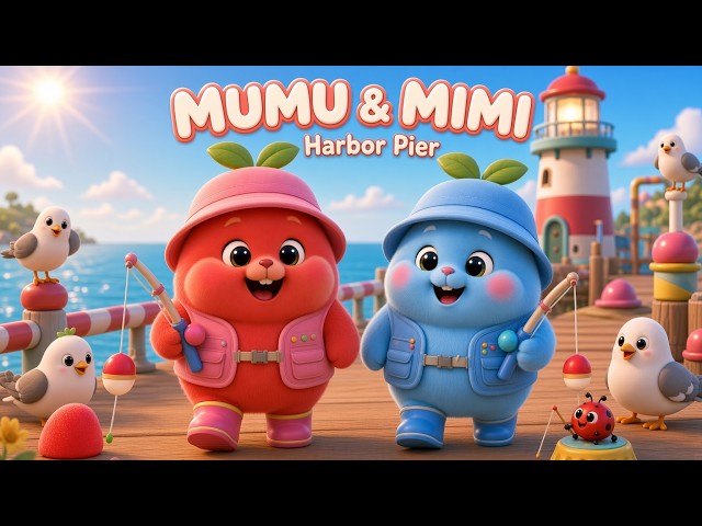 Pier Fishing Song for Kids! 🎣 Sea Animals at the Harbor | Nursery Rhymes | MUMU & MIMI 🐶🐰