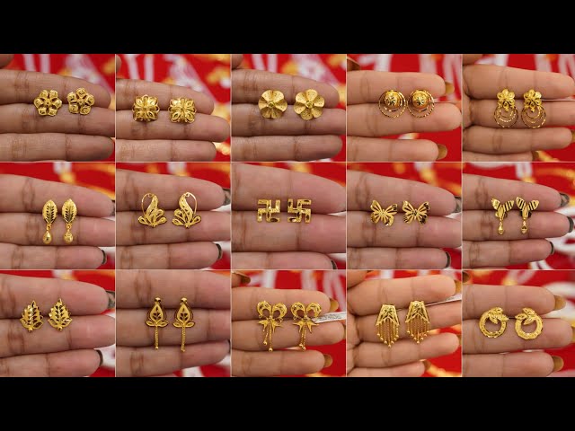 Gold earrings designs daily wear/1 gram gold earrings tops design/Sonar tops kaner design/gold stud 