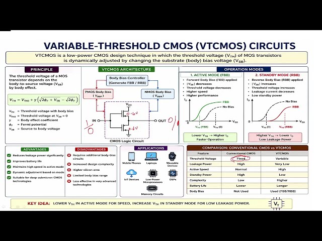 VTMOS in VLSI,VTMOS Circuits,Variable Threshold Voltages for MOS,Variable Threshold MOSFET,VTMOS in