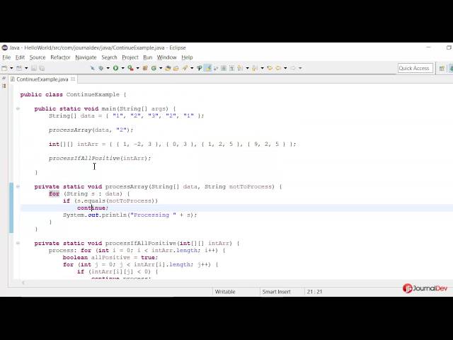 Java continue statement example