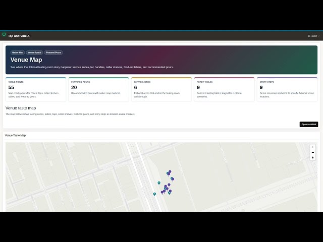 Tap and Vine AI: Oracle APEX 26.1 Demo with AI Agents, AI Reports, Spatial Map and Property Graph