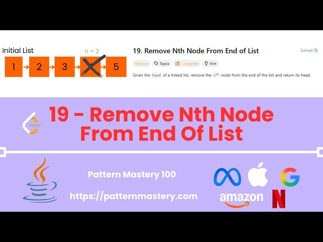 [Java] Remove Nth Node From End of List - Leetcode 19 -- Illustrated! | Pattern Mastery