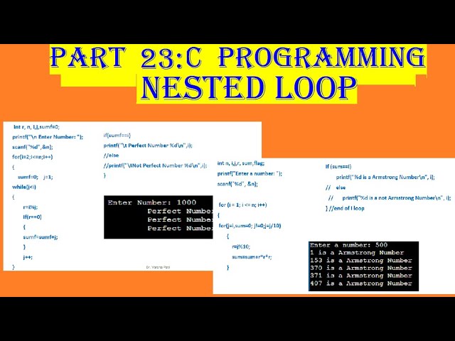 Video 23: C Programming Nested loop, Neted for, prime no from 1 to100
