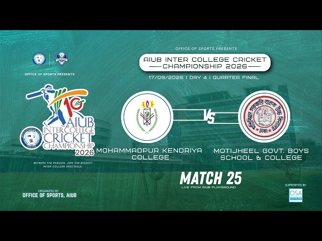 AICCC 2026 |MOHAMMADPUR KENDRIYA COLLEGE 🆚 MOTIJHEEL GOVT. BOYS COLLEGE| Match 24 | Quarter Final