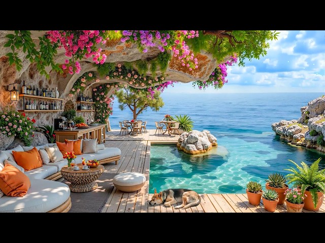 Happy Bossa Nova at Beach Cafe Ambience ~ Upbeat Morning Jazz & Ocean Wave Sounds for Work, Study