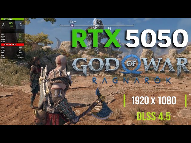 RTX 5050 rodando God of War Ragnarök em 1080p DLSS 4.5