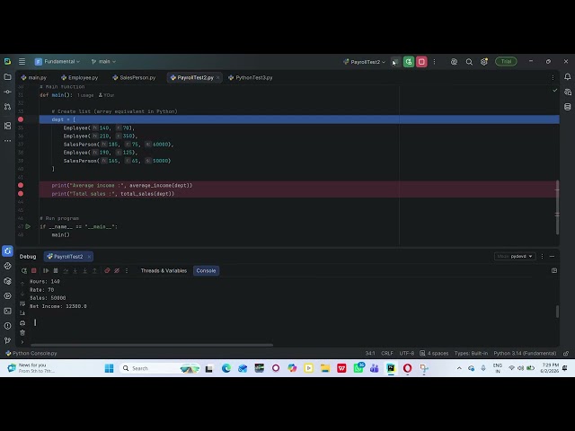 Debug Python PayrollTest2