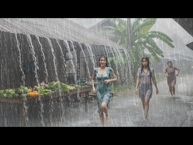 Extreme weather in Indonesia⛈️ Walking in heavy rain and wind in Indonesia | Rain Sound For Sleeping