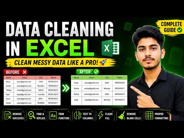 Data Cleaning in Excel | Clean Messy Data Like a Pro | Excel Data Cleaning Tutorial (Hindi)#data