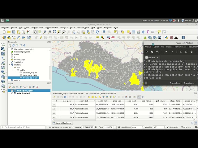 Bases de datos: Consultas de atributos en QGIS y PgAdmin4