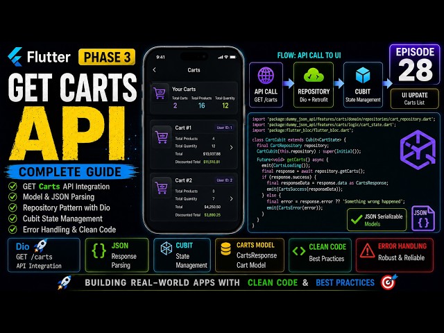 Phase 3: Production Ready App | Episode 28 | Get Carts API with Flutter BLoC