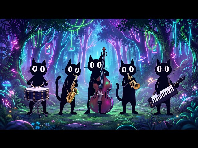 Glowing Forest Jazz Cats 🌿 Feel Good Jazz Music for Focused Work, Study & Creativity