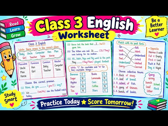Class 3 English | Class 3 English Worksheet | English Worksheet for Class 3 