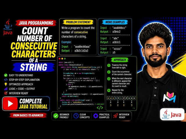 Count No. Of Consecutive Chars In A String in Java | Master Java String | Complete String Tutorial