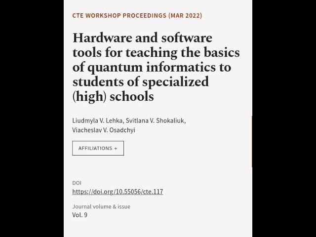 Hardware and software tools for teaching the basics of quantum informatics to student... | RTCL.TV