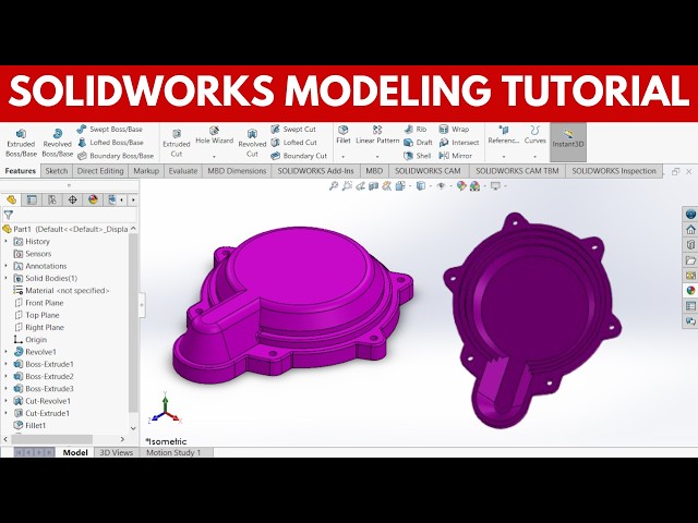 How to Model a Pump Cover Housing in SolidWorks | SolidWorks Modeling Tutorial