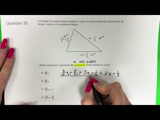 ✌️😄 Perimeter of a Triangle (Adding Polynomials) // Algebra I STAAR 2024 // 35